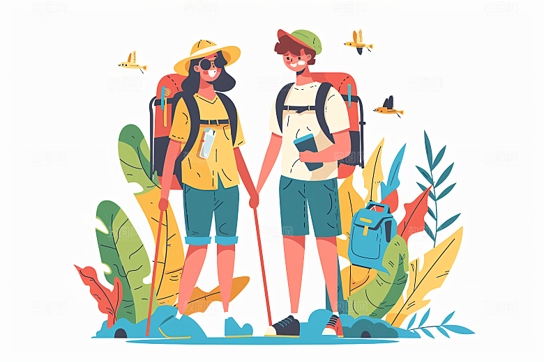扁平风旅游休闲踏青插画