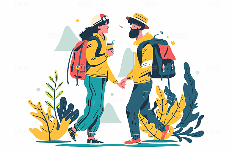 扁平风旅游彩色户外插画