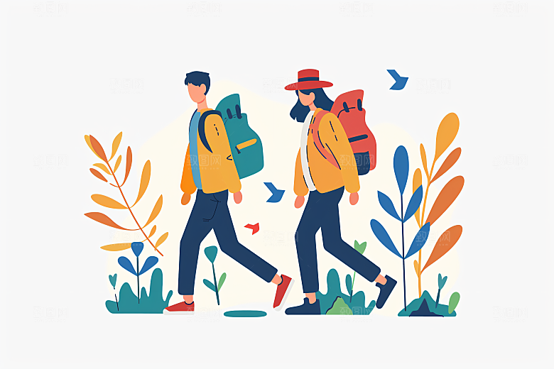 扁平风旅游手绘山野插画