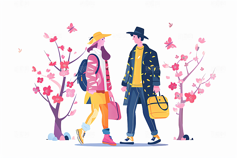 扁平风旅游徒步高清插画