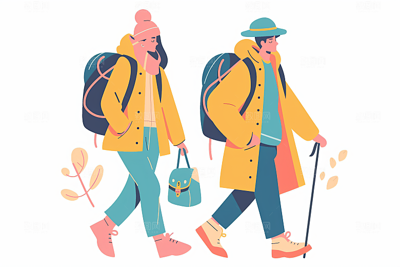 扁平风旅游户外简约插画