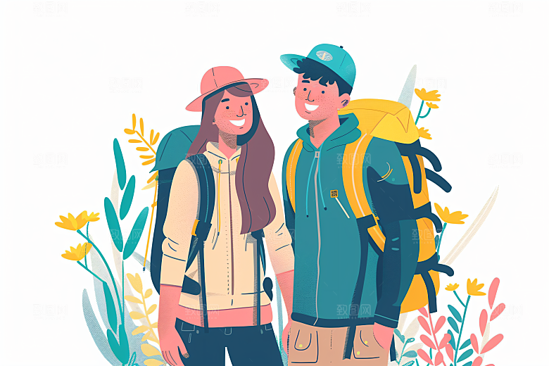 扁平风旅游自然踏青插画