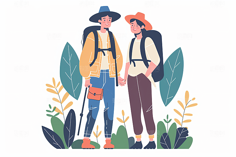 扁平风旅游旅行自由行插画