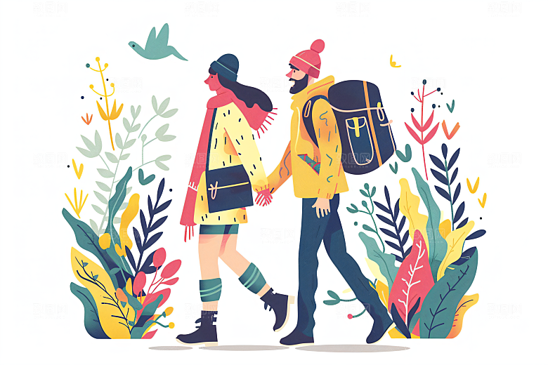 扁平风旅游休闲氛围感插画