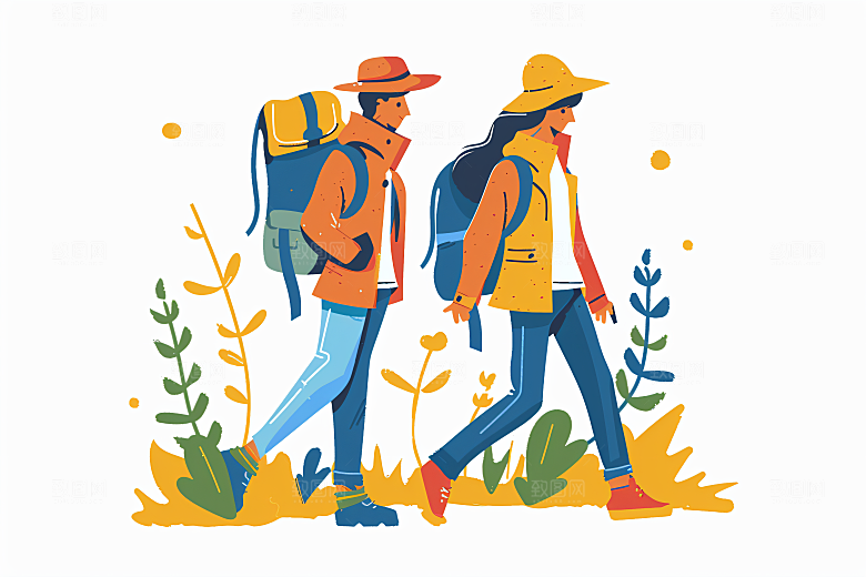 扁平风旅游清新露营插画
