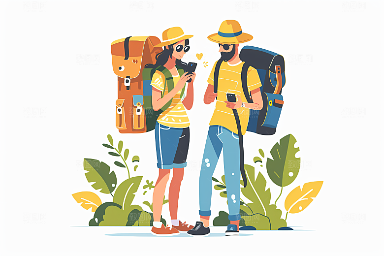 扁平风旅游踏青旅行插画