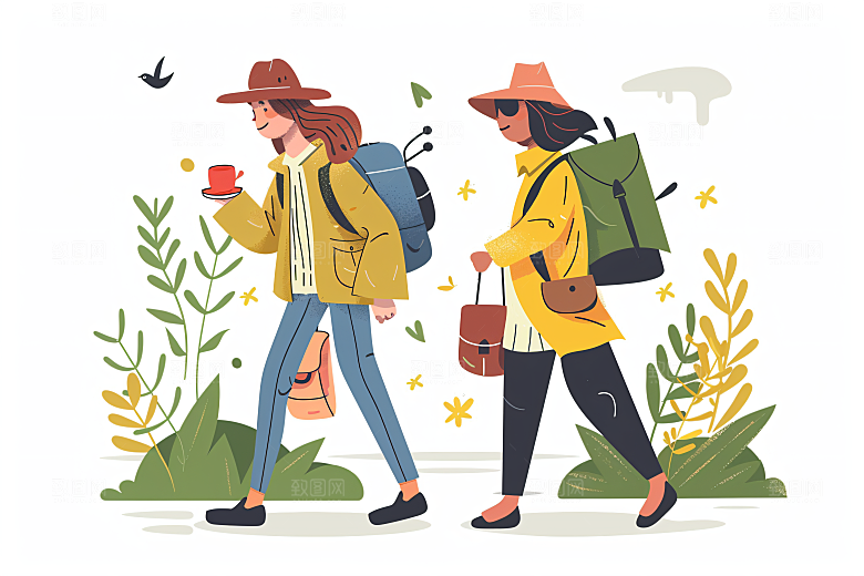 扁平风旅游手绘户外插画