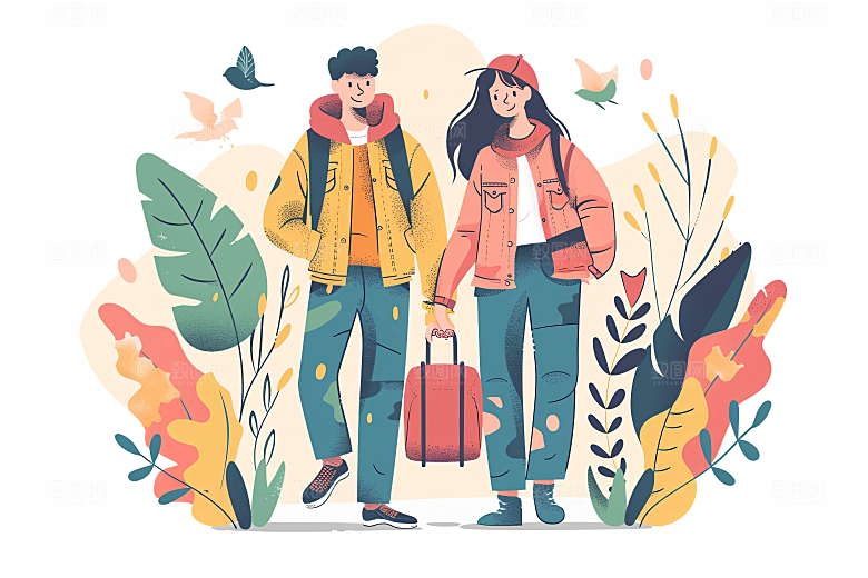扁平风旅游休闲踏青插画