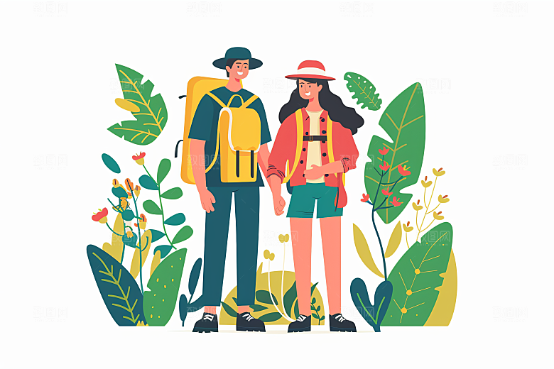 扁平风旅游山野露营插画
