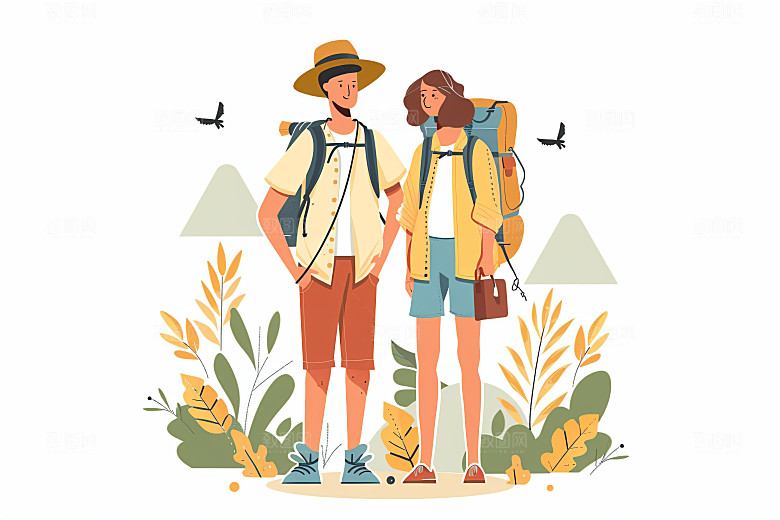 扁平风旅游山野休闲插画