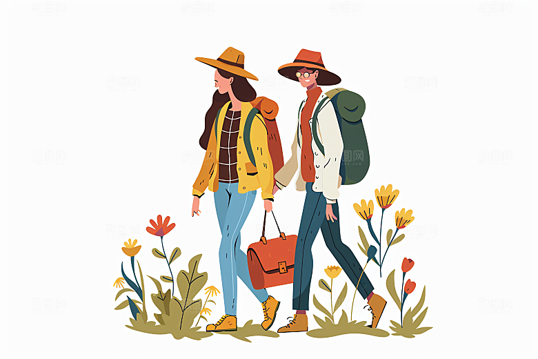 扁平风旅游户外高清插画