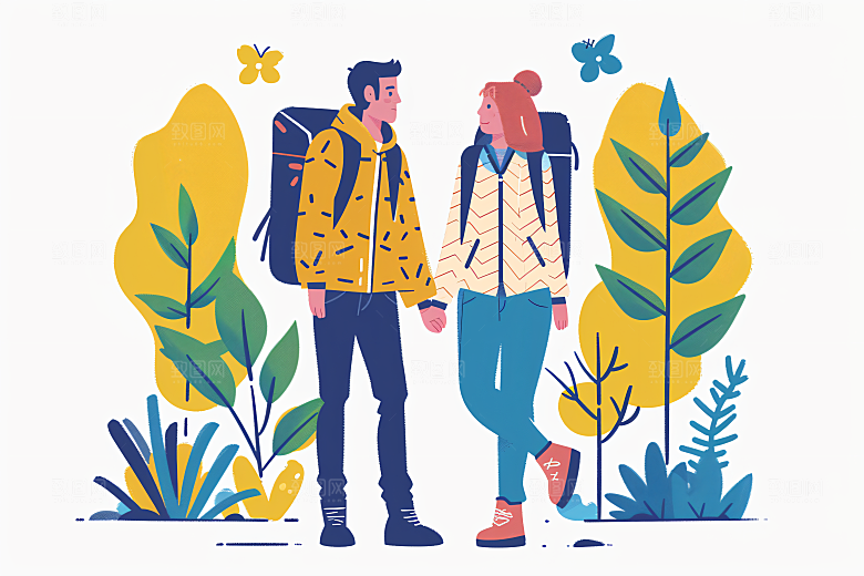 扁平风旅游自然旅行插画