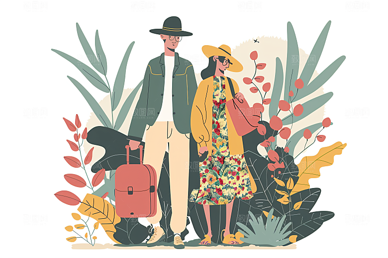 扁平风旅游旅行自由行插画