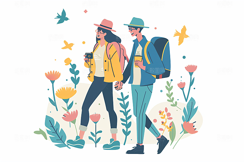 扁平风旅游自由行简约插画