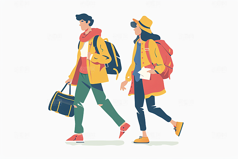 扁平风旅游氛围感旅行插画