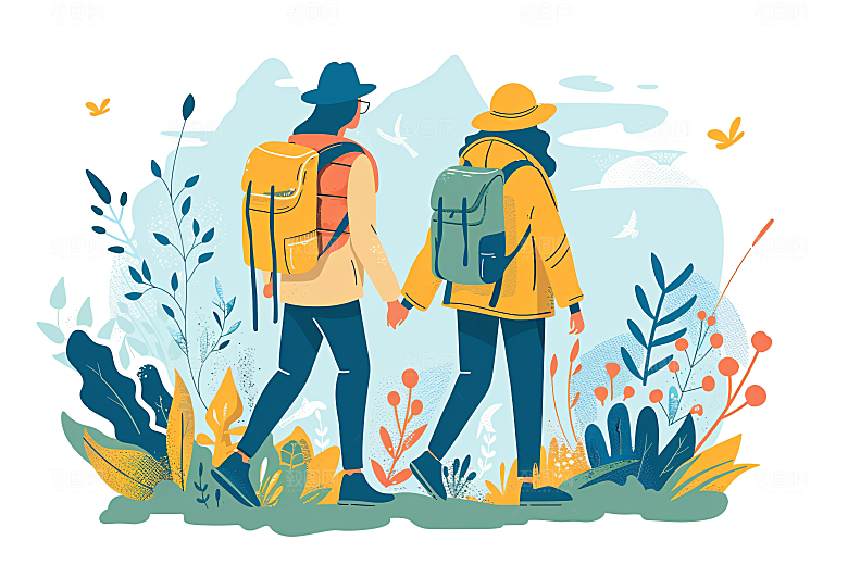 扁平风旅游自然露营插画
