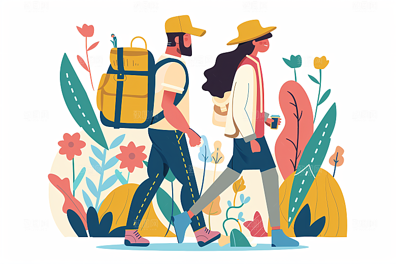 扁平风旅游旅行彩色插画