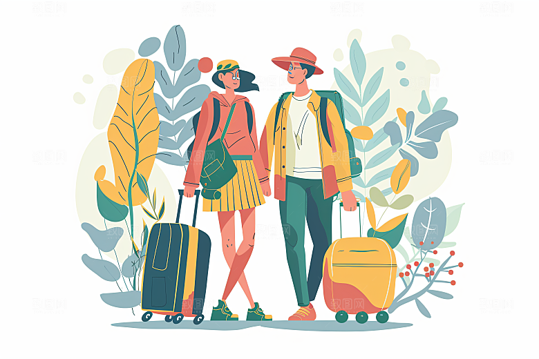 扁平风旅游户外徒步插画
