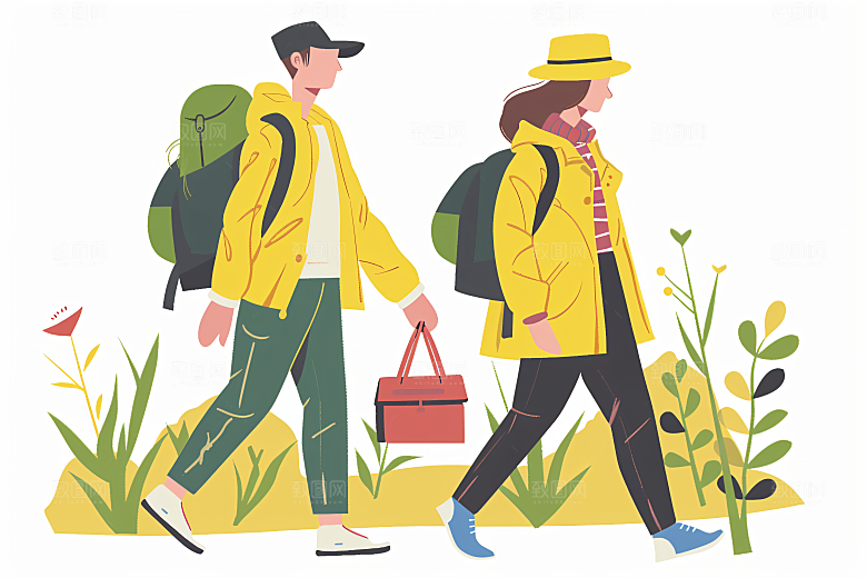 扁平风旅游踏青休闲插画