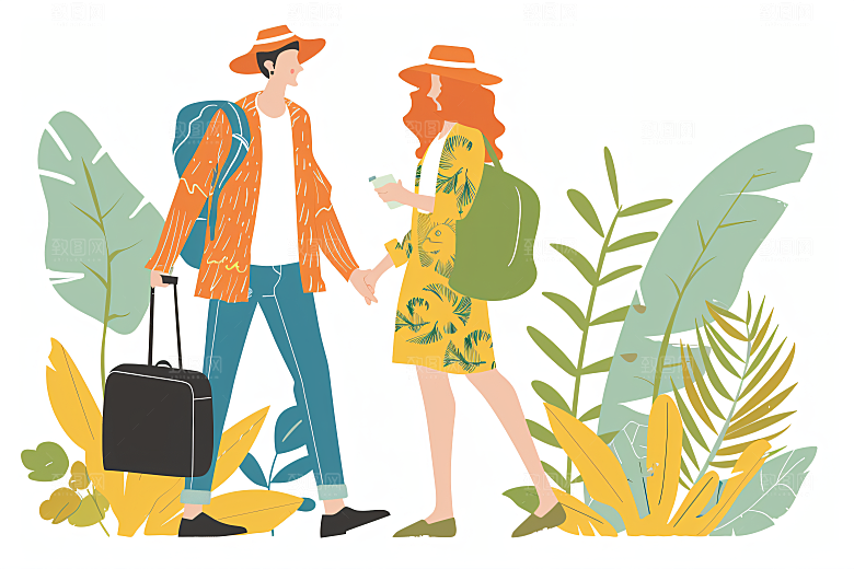 扁平风旅游简约氛围感插画