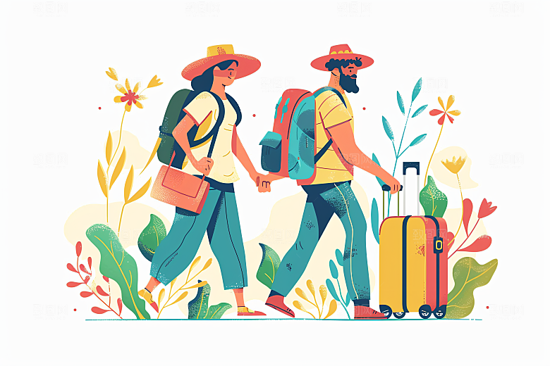 扁平风旅游彩色户外插画