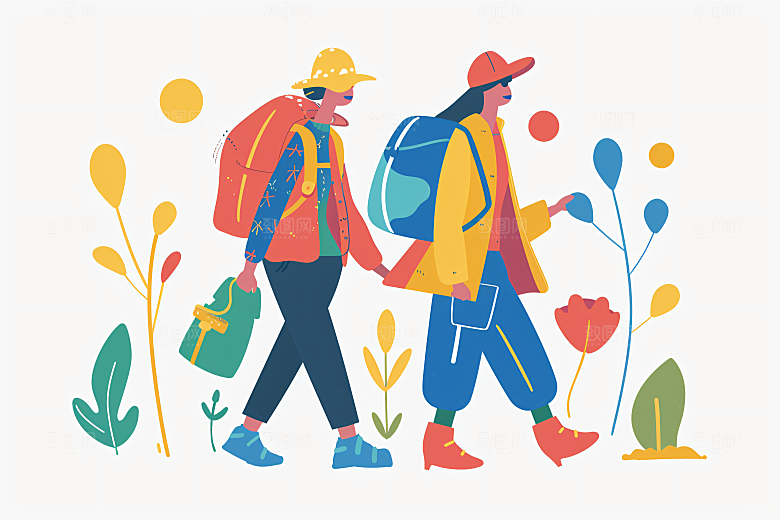 扁平风旅游简约彩色插画