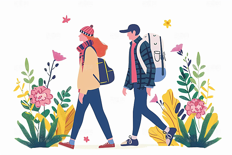 扁平风旅游清新简约插画