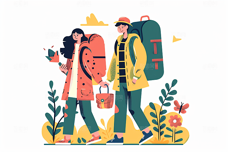 扁平风旅游旅行氛围感插画