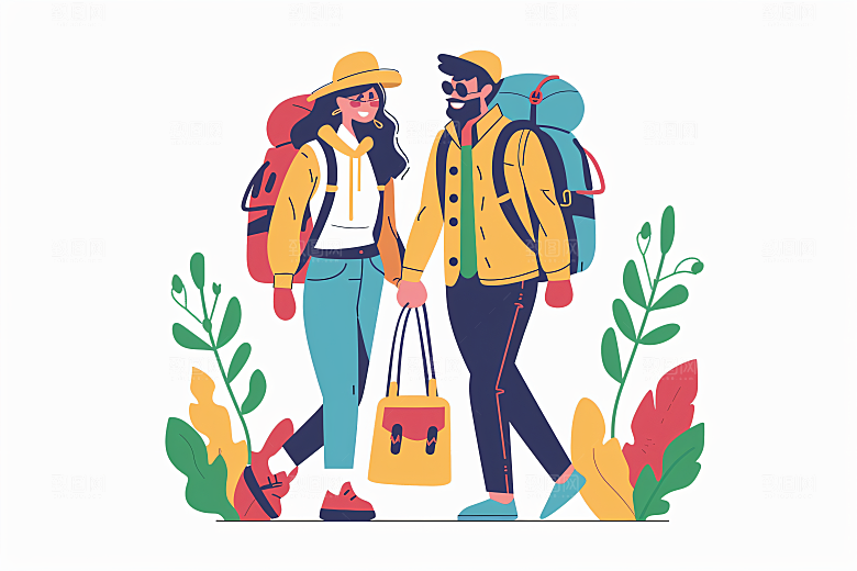 扁平风旅游旅行氛围感插画