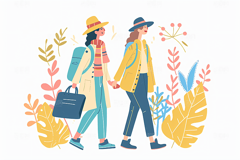 扁平风旅游清新户外插画