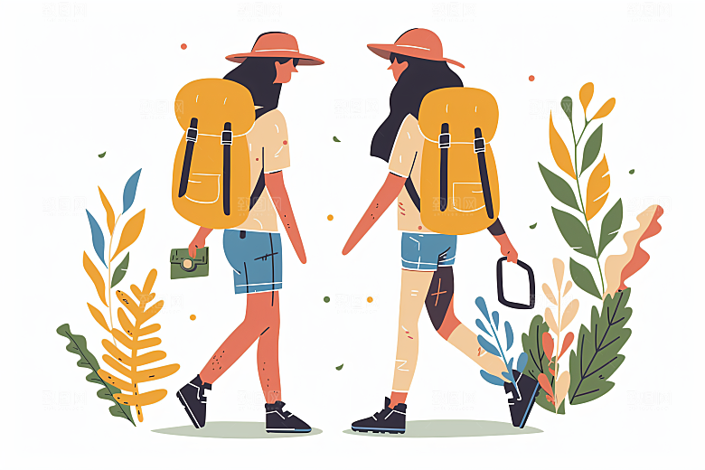 扁平风旅游户外自然插画