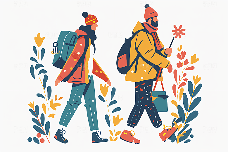 扁平风旅游旅行踏青插画