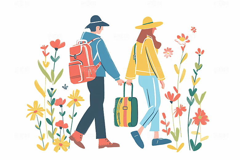 扁平风旅游露营自然插画