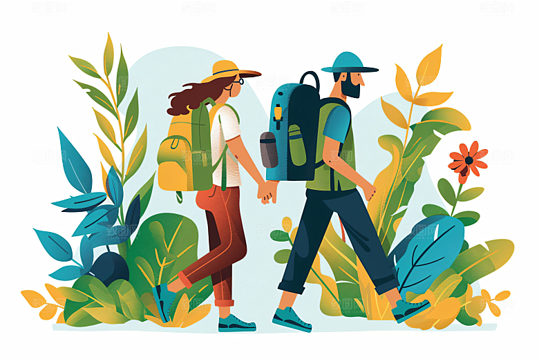 扁平风旅游手绘户外插画