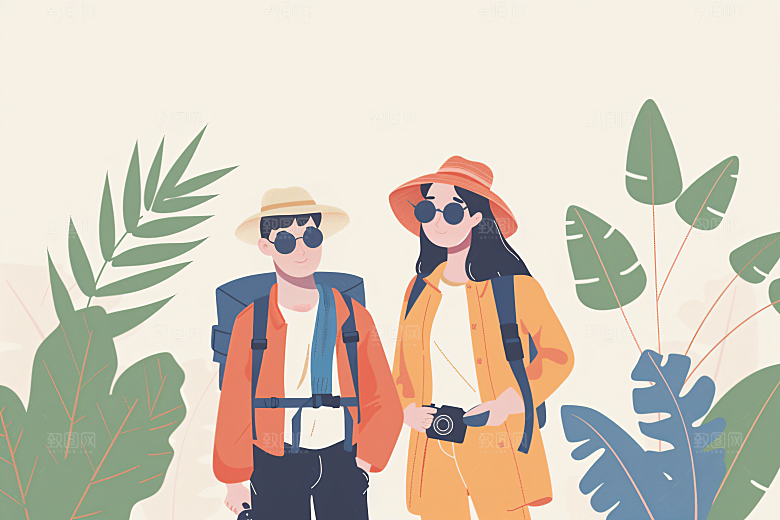 扁平风旅游休闲山野插画