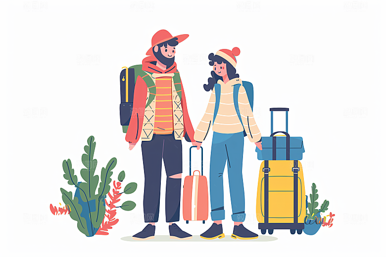 扁平风旅游户外氛围感插画