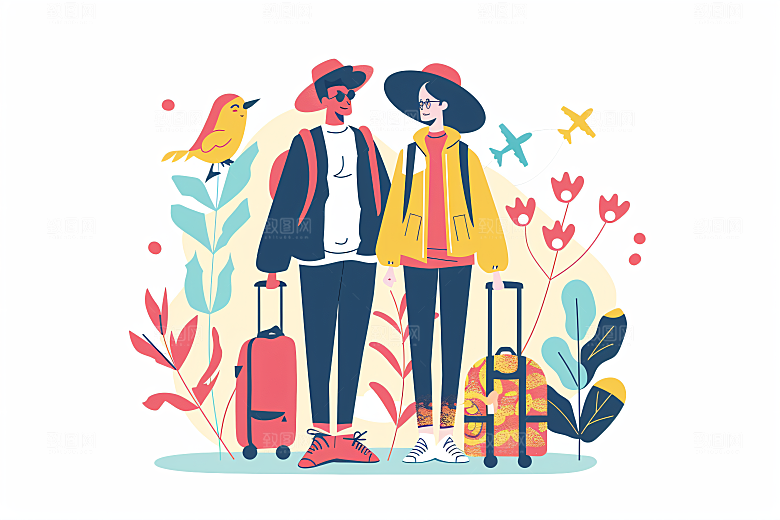 扁平风旅游旅行自然插画