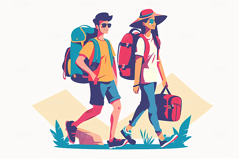 扁平风旅游户外彩色插画