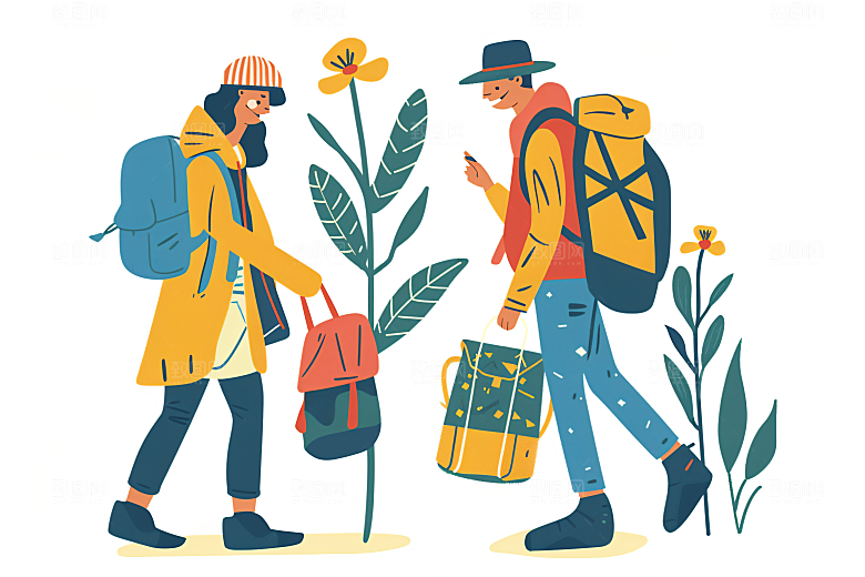 扁平风旅游清新手绘插画