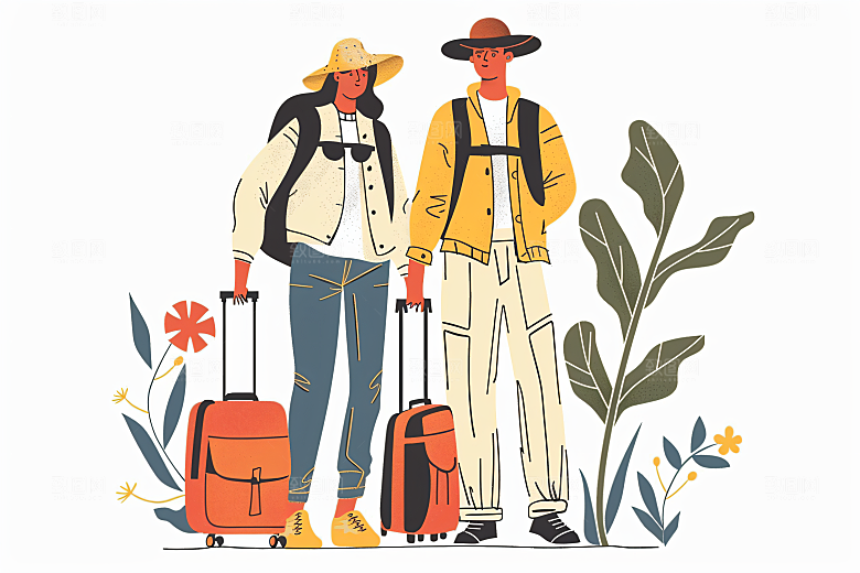 扁平风旅游踏青简约插画