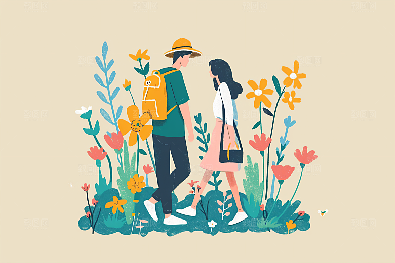 扁平风旅游自然彩色插画