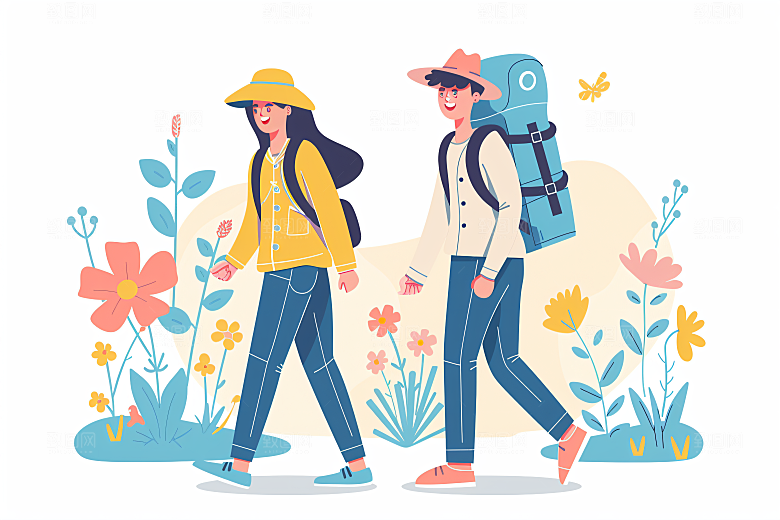 扁平风旅游山野休闲插画