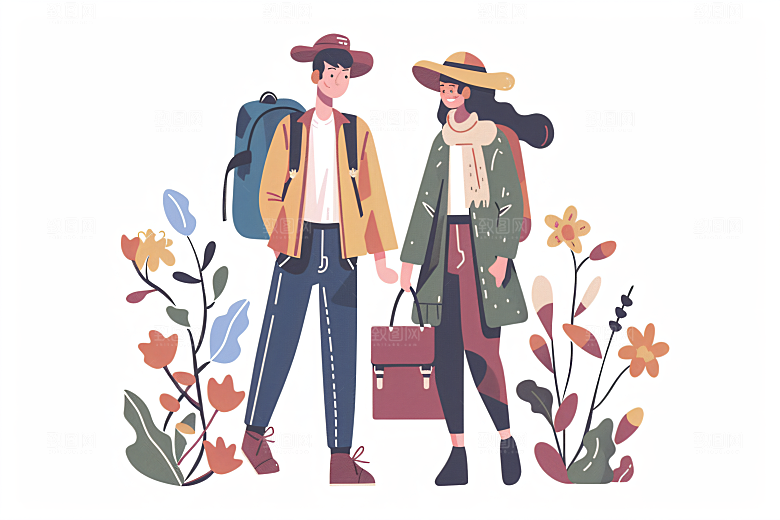 扁平风旅游手绘高清插画