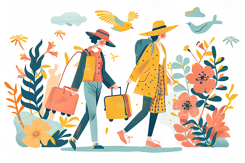 扁平风旅游氛围感高清插画