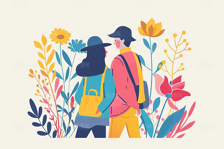 扁平风旅游露营休闲插画
