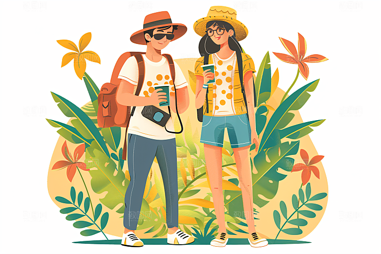 扁平风旅游清新自然插画