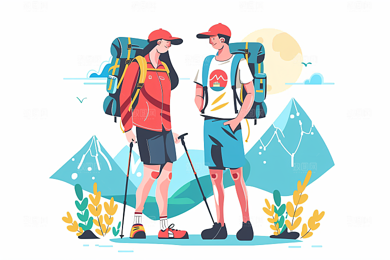 扁平风旅游自然山野插画