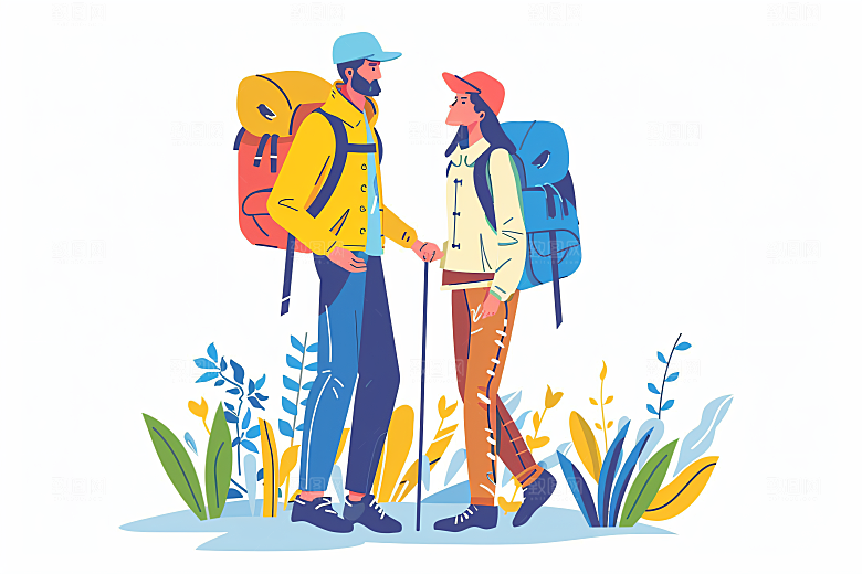 扁平风旅游旅行彩色插画