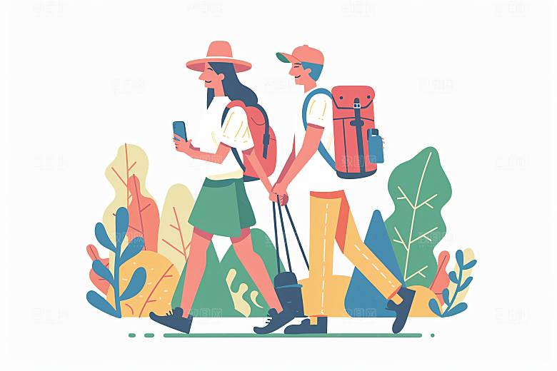 扁平风旅游自然山野插画