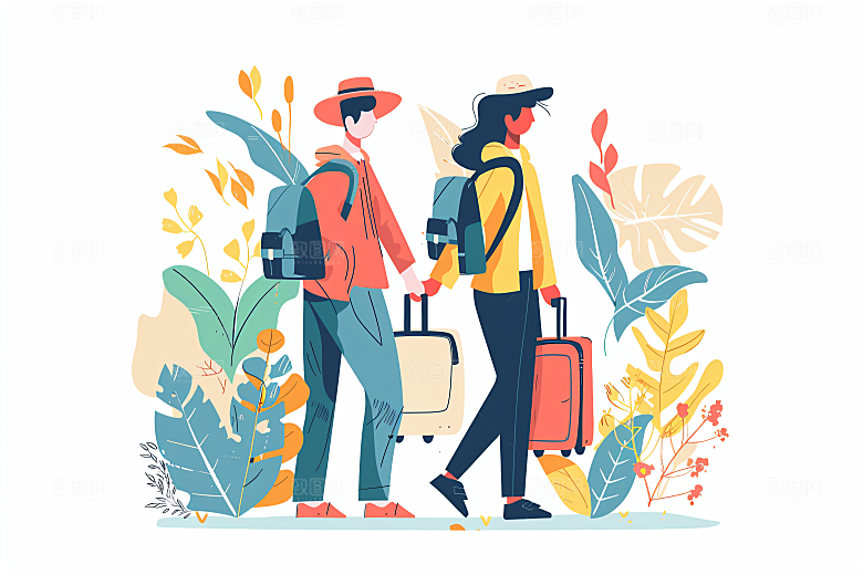 扁平风旅游自然自由行插画